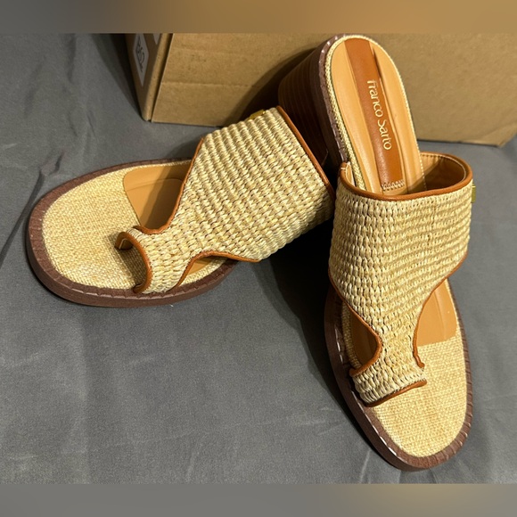 Franco Sarto Sia Slide Sandals in Natural Beige Raffia - Picture 2 of 8